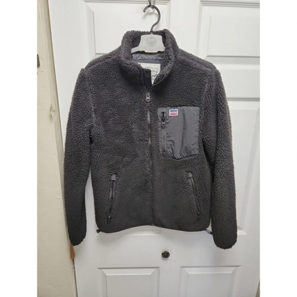 Levi's Strauss Mens Black Sherpa Deep Pile Trucker Jacket Coat‎ Small Oversized